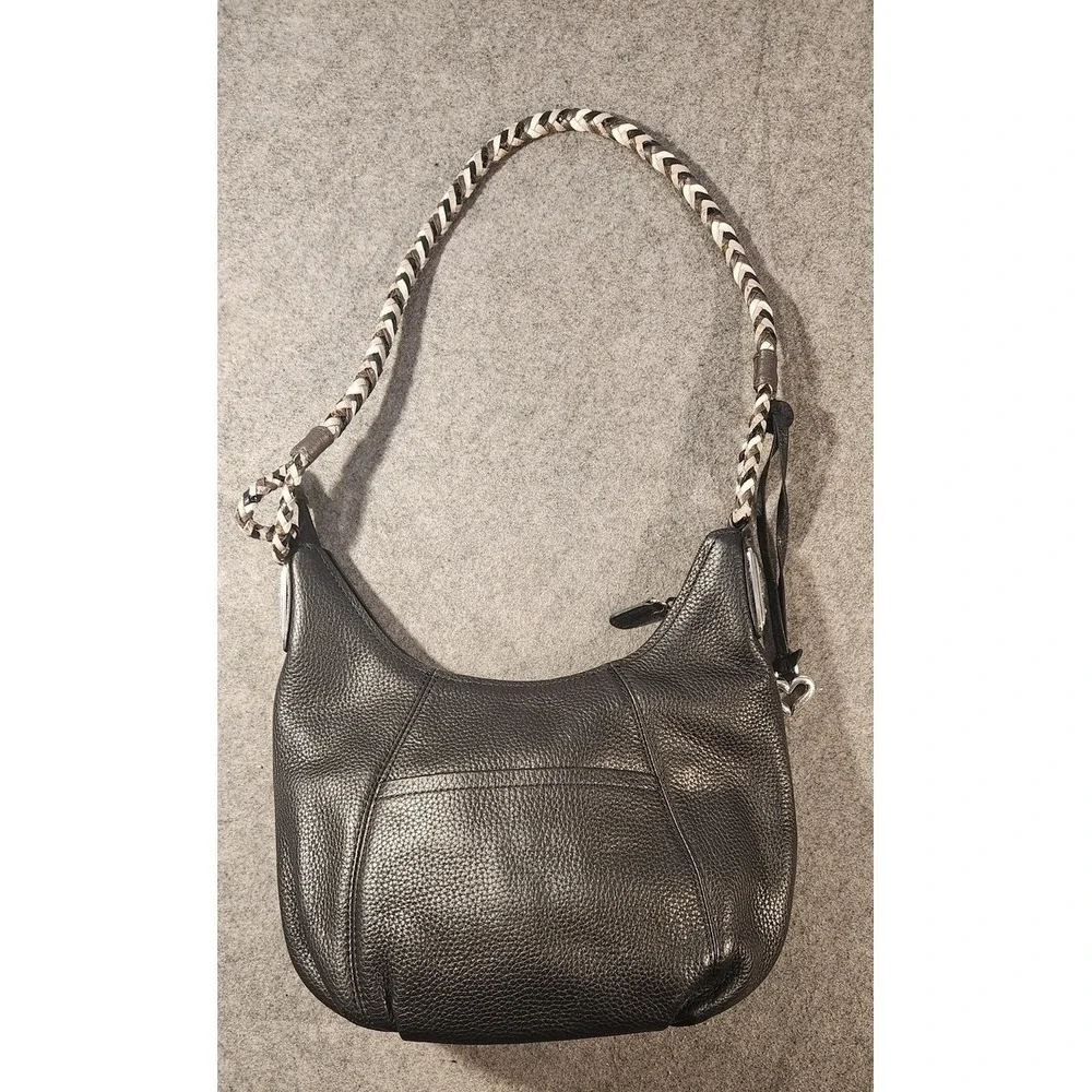 Brighton Hobo Bag Womens Black Leather Braided Strap Shoulder Floral‎ Lining